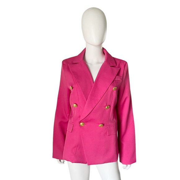 Chouyatou Women's Double Breasted Slim Fit Blazer Jacket Pink Large New - Picture 1 of 5